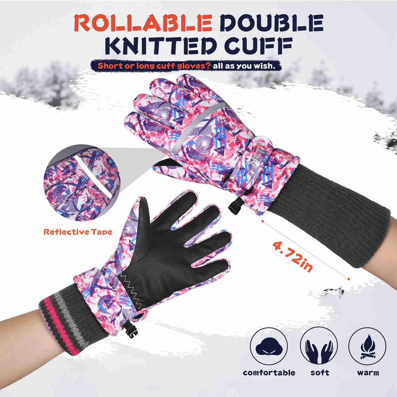 Load image into Gallery viewer, MCTi Kids Ski Gloves Waterproof Long Knitted Cuff Winter Snow Gloves MCTi
