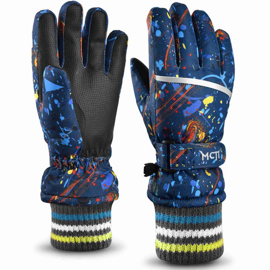 MCTi Kids Ski Gloves Waterproof Long Knitted Cuff Winter Snow Gloves MCTi