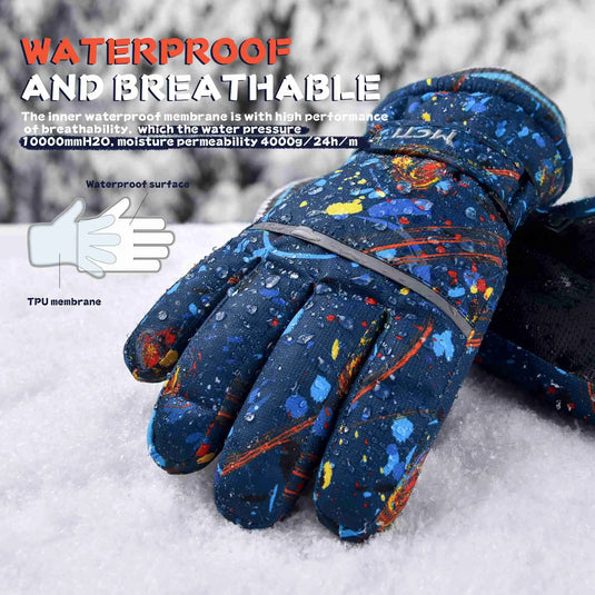 MCTi Kids Ski Gloves Waterproof Long Knitted Cuff Winter Snow Gloves MCTi