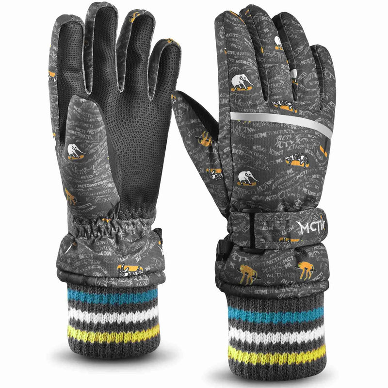 Load image into Gallery viewer, MCTi Kids Ski Gloves Waterproof Long Knitted Cuff Winter Snow Gloves MCTi
