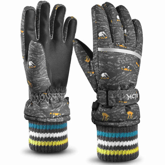 MCTi Kids Ski Gloves Waterproof Long Knitted Cuff Winter Snow Gloves MCTi