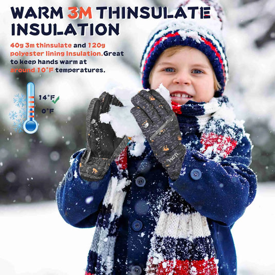 MCTi Kids Ski Gloves Waterproof Long Knitted Cuff Winter Snow Gloves MCTi