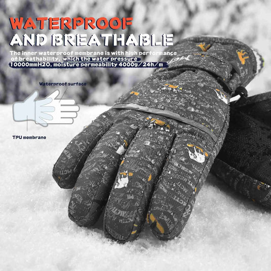 MCTi Kids Ski Gloves Waterproof Long Knitted Cuff Winter Snow Gloves MCTi