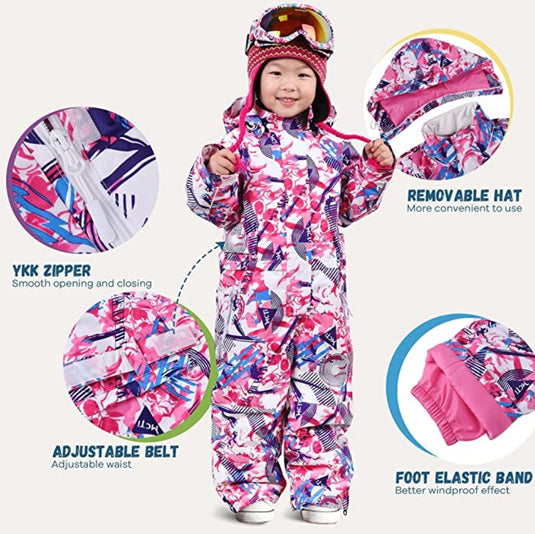 MCTi Kids Ski Suit Snowsuit One Piece Waterproof Ski Jumpsuits Overalls Snowboard Jacket for Winter MCTi