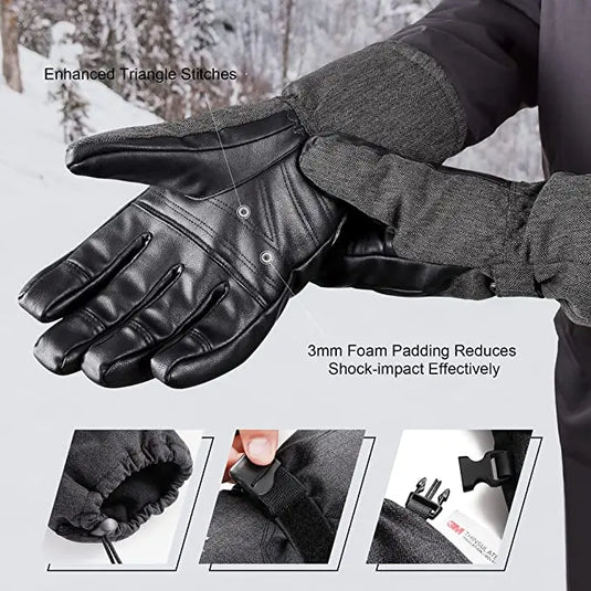 MCTi Ski Gloves Winter Waterproof Snowboard Snow Warm 3M Thinsulate PU Leather Cold Weather Gloves for Mens MCTi