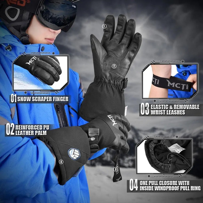 Load image into Gallery viewer, MCTi Ski Gloves for Men Touch Screen Waterproof Snowboard Gloves with Wrist Leashes MCTi
