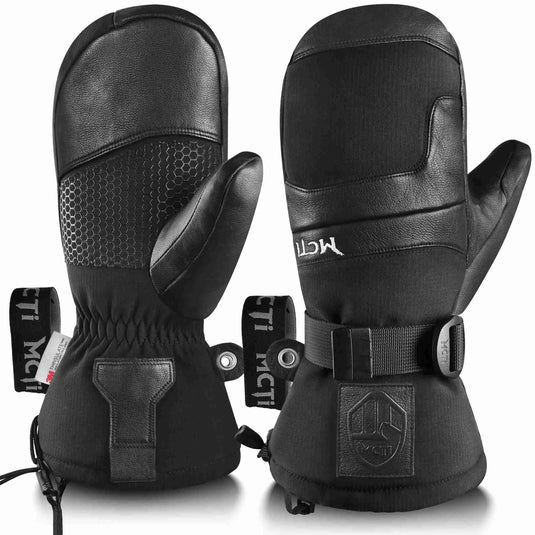 MCTi Ski Mittens Leather Mitten Winter Cold Weather Waterproof Snow Mitt for Men MCTi