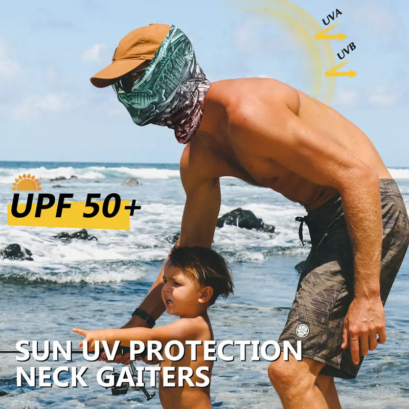 MCTi UV Neck Gaiter Mask | UPF 50 Dust Mask Bandana | MCTi fish-blue Green