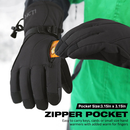 ski gloves men with zipper pocket