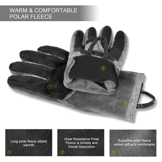 MCTi Winter Gloves Touchscreen Warm Fleece Lining Goatskin Leather Palm for Men Women Running Cycling MCTi