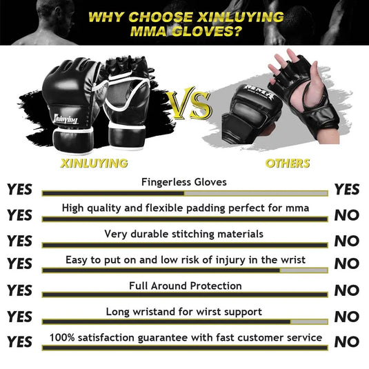 MMA Gloves Martial Arts Grappling Sparring Punch Bag UFC Boxing Training Half Mitts for Men Women Xinluying