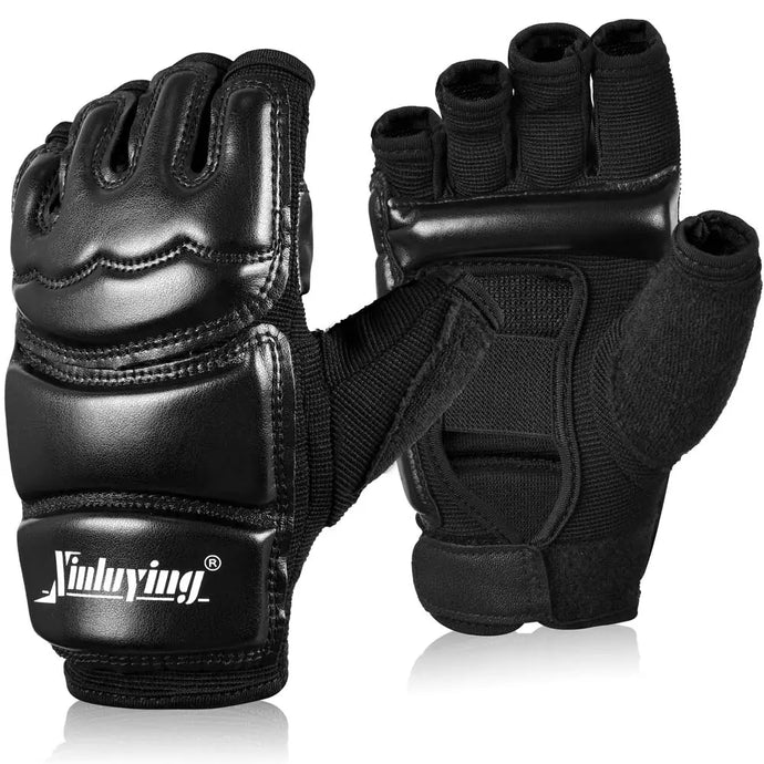Xinluying MMA gloves in black color, made of faux leather, suitable for training. Available in sizes XS-XXL.